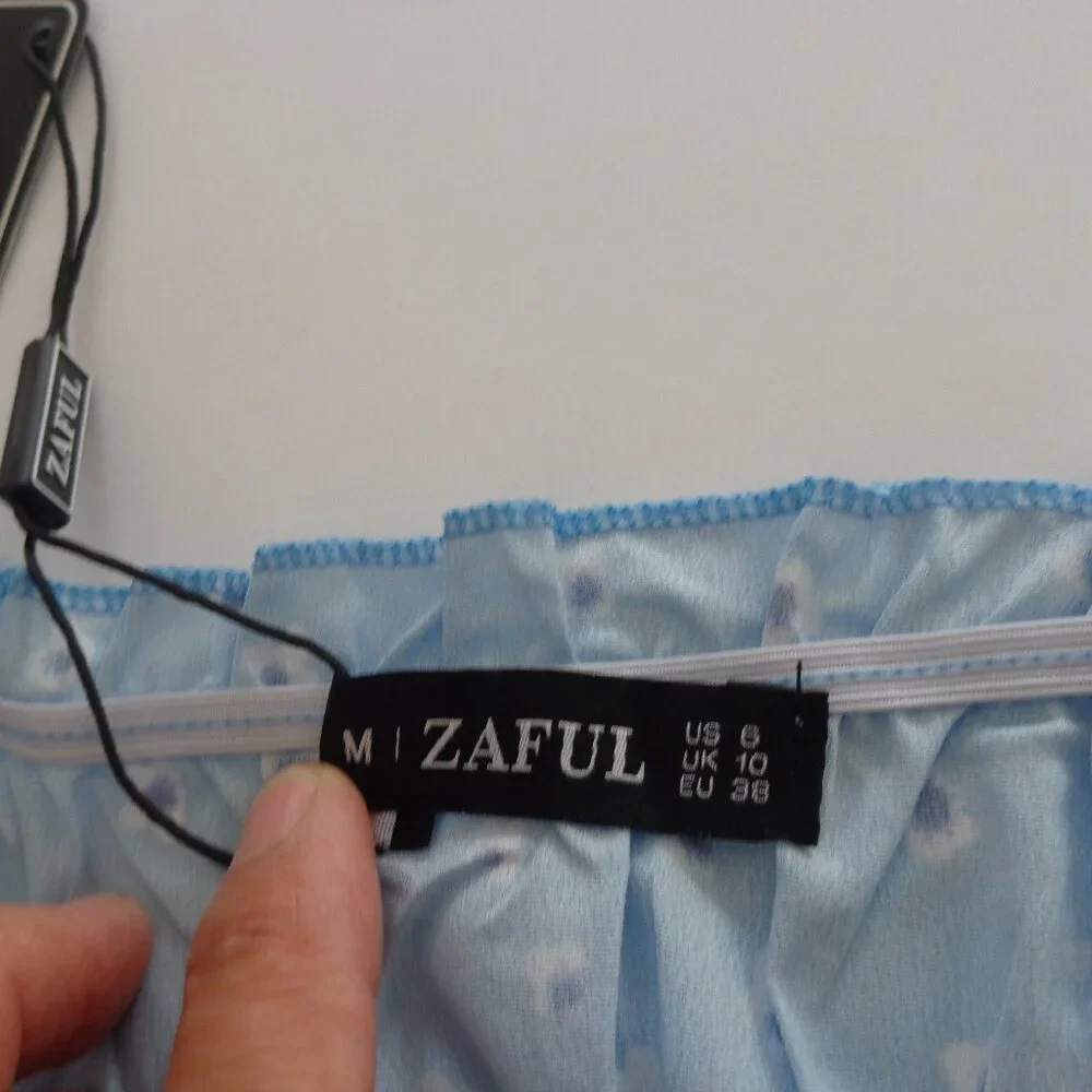 New! ZAFUL Forever Young - Floral Print‎ Tie Mini Sundress - Light Blue - Size 6